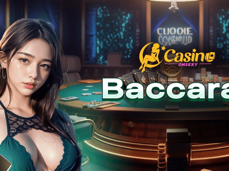 Bàn Baccarat trực tuyến sang trọng với các lá bài, chip cược và người chia bài ảo tại iwin