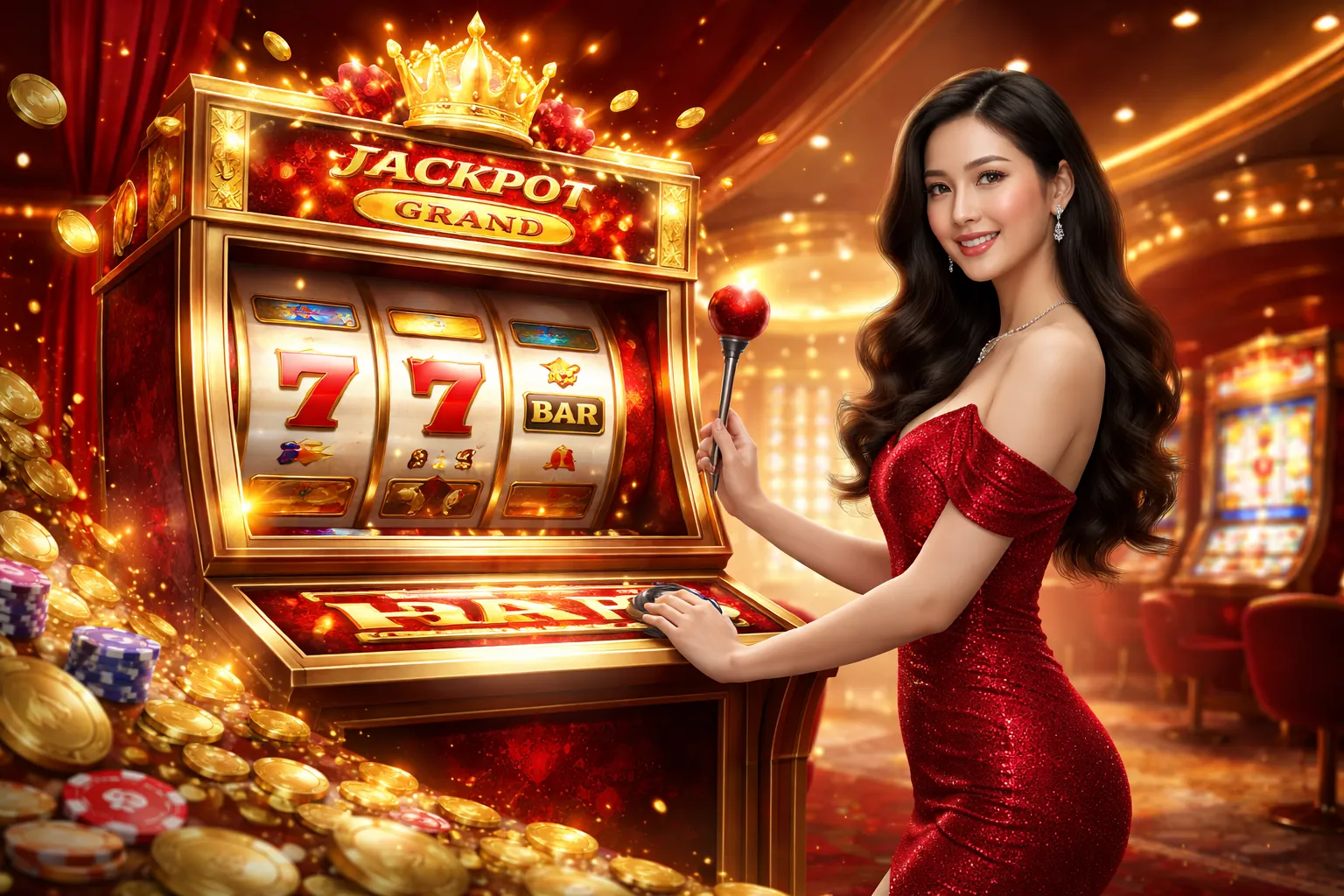 Hình ảnh máy đánh bạc với giải jackpot đang nổ